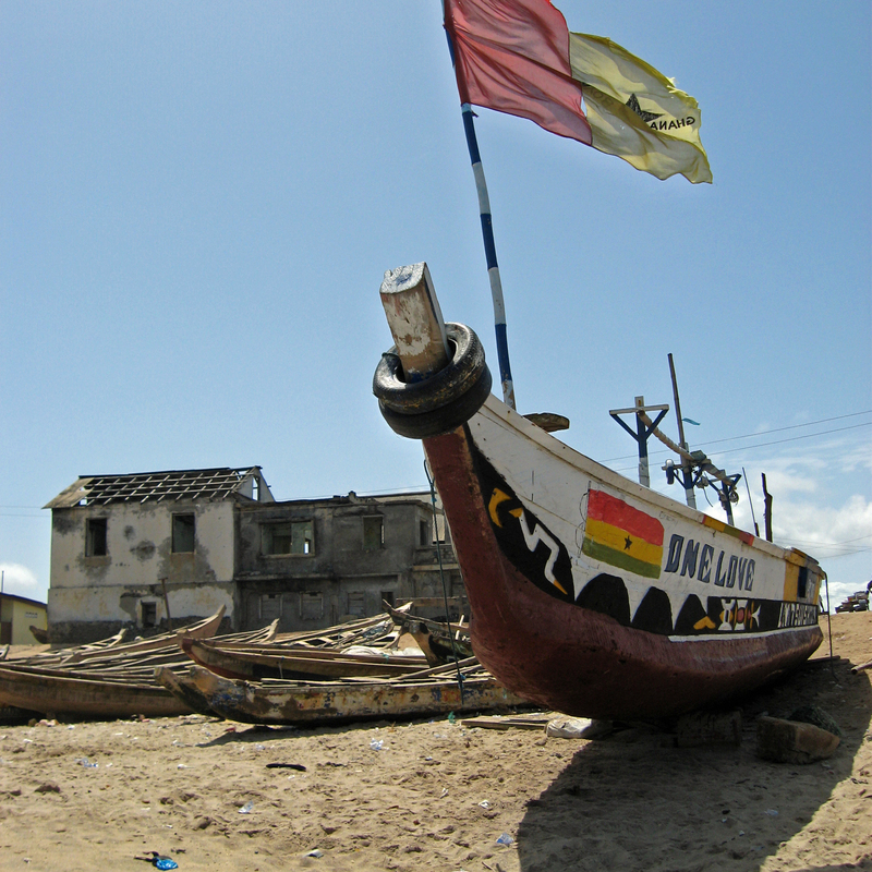 Old British fort and fishing boats at Prampram